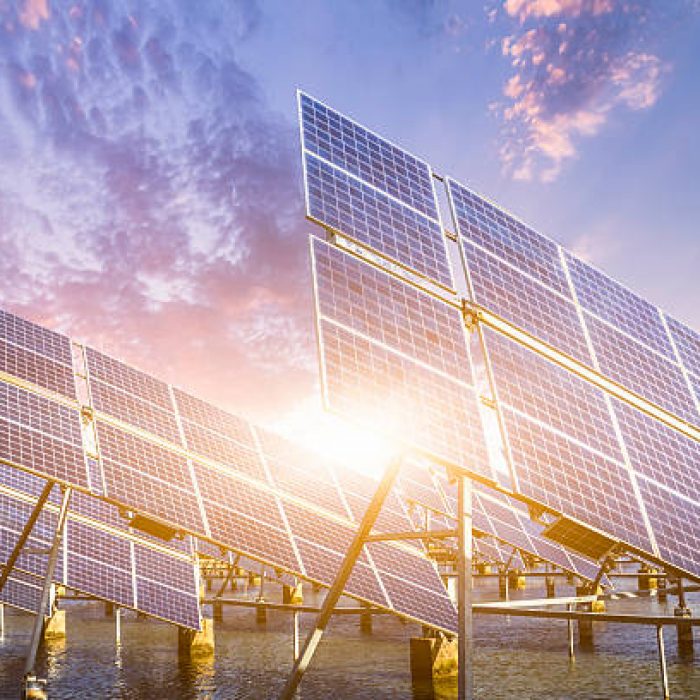 solar energy panels and wind turbines at shanghai china..