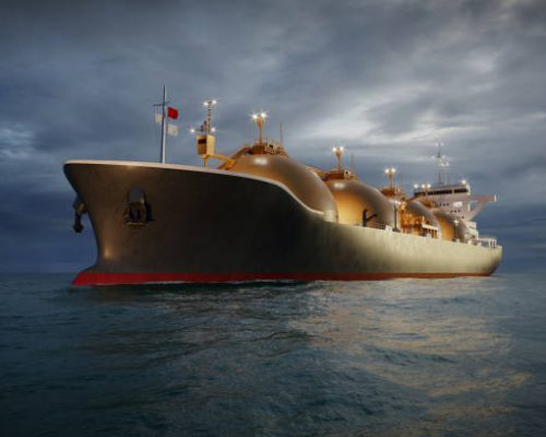 ship1 Computer generated image of oil and gas tanker sailing in ocean at night. 3d render of a LNG tanker carrier ship moving in sea.